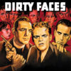 Poster for the classic film Angels with Dirty Faces, featuring illustrated faces of men, one holding a gun, with the 1938 movie title in bold white letters at the top. Movie poster print available in A1 to A4 sizes.