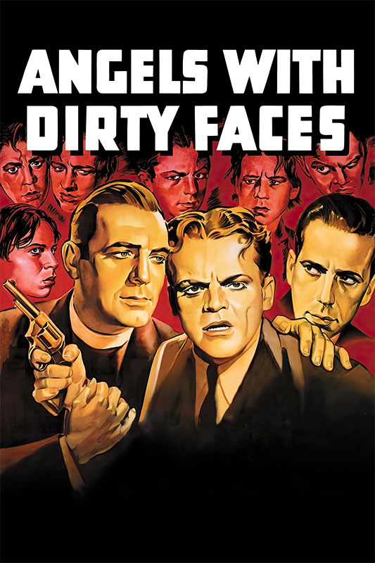 Product-Image_0003_Angels with Dirty Faces.jpg Poster for the classic film Angels with Dirty Faces, featuring illustrated faces of men, one holding a gun, with the 1938 movie title in bold white letters at the top. Movie poster print available in A1 to A4 sizes.