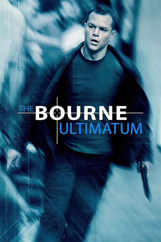 Product-Image_0003_The Bourne Ultimatum.jpg A man in dark clothing runs forward with a gun in hand; The Bourne Ultimatum title appears over a blue-toned background, highlighting Jason Bourne’s intense action. Movie poster print available in A1 to A4 sizes.
