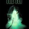 Poster for the 1986 movie The Fly, showing a person transforming as they exit a glowing, futuristic pod with mist streaming onto the floor. The movie title appears above in large, bold letters. Movie poster print available in A1 to A4 sizes.