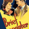 A man and woman in vintage 1949 coats and hats look at each other and smile; large red text reads “Brief Encounter” on a dark blue and yellow film background. Movie poster print available in A1 to A4 sizes.