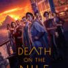 A group of formally dressed people stand on a boat at sunset with a pyramid in the background. The text reads Death on the Nile, referencing the 2022 movie. Movie poster print available in A1 to A4 sizes.