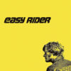 A stylized, yellow-tinted poster for Easy Rider (1969) featuring a man in profile wearing a jacket, with the film title above him in bold black letters. Movie poster print available in A1 to A4 sizes.