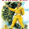 A soldier in yellow uniform stands holding a sword with mouth open, leading a charge; Gunga Din (1939) is written in bold red letters above. Movie poster print available in A1 to A4 sizes.