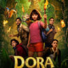 Movie poster for the 2019 film Dora and the Lost City of Gold, featuring Dora and five companions holding torches in a lush jungle with ancient ruins in the background. Movie poster print available in A1 to A4 sizes.