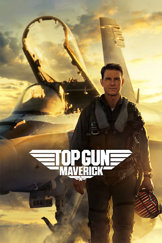Product-Image_0004_Top Gun Maverick.jpg A man in a pilot suit stands in front of a fighter jet at sunset, with the text Top Gun Maverick overlaid, capturing the thrilling spirit of the 2022 movie. Movie poster print available in A1 to A4 sizes.