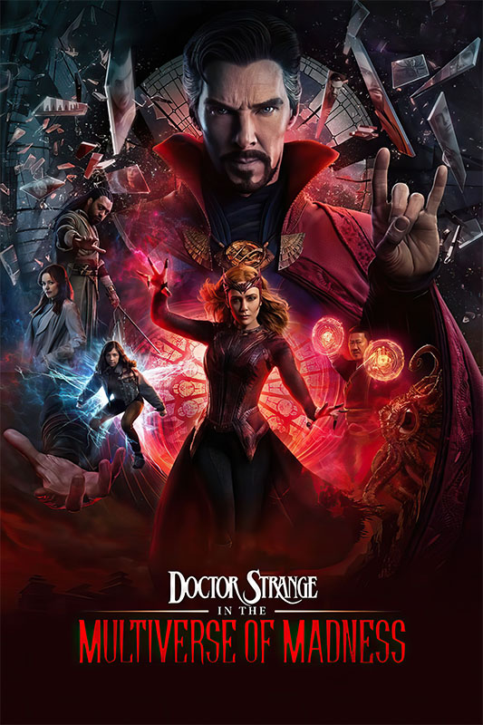 Product-Image_0005_Doctor Strange in the Multiverse of Madness.jpg Poster for Doctor Strange in the Multiverse of Madness (2022), featuring Doctor Strange, Scarlet Witch, and other characters set against a mystical, cosmic background. Movie poster print available in A1 to A4 sizes.