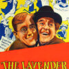 Poster for the British comedy The Lavender Hill Mob, a classic 1951 film, featuring two smiling men in the foreground with cartoonish sketches and the film title in bold yellow and red text. Movie poster print available in A1 to A4 sizes.