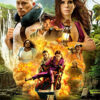 Movie poster for the 2022 film The Lost City featuring actors in adventure poses, set against an erupting volcano, waterfall, and lush jungle backdrop, with the movie title boldly displayed at the bottom. Movie poster print available in A1 to A4 sizes.