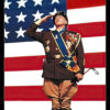 A man in a decorated military uniform salutes in front of a large American flag; the word PATTON appears at the top, referencing the iconic scene from the Patton movie. Movie poster print available in A1 to A4 sizes.