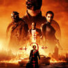Poster for The Batman movie featuring Batman, Catwoman, the Riddler, and Penguin standing before a burning cityscape with a car and red question marks. Movie poster print available in A1 to A4 sizes.