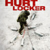 A soldier in bomb disposal gear stands on sandy ground, handling red wires connected to several buried bombs, with The Hurt Locker (2008) title above. Movie poster print available in A1 to A4 sizes.