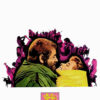 A man and woman in medieval clothing face each other closely, surrounded by purple-tinged figures in battle poses. Below them is a box with a lion and the text “The Lion in Winter,” evoking the drama of the acclaimed 1968 film. Movie poster print available in A1 to A4 sizes.