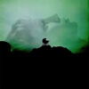 A green-tinted image shows a womans face in the background and a silhouette of a baby carriage on a hill, with the text Rosemarys Baby at the bottom, capturing the eerie atmosphere of the 1968 horror film. Movie poster print available in A1 to A4 sizes.