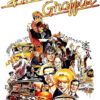 Collage-style poster for the 1973 movie American Graffiti featuring classic cars, teenagers, and 1950s diner scenes with the movie title in bold script at the top. Movie poster print available in A1 to A4 sizes.