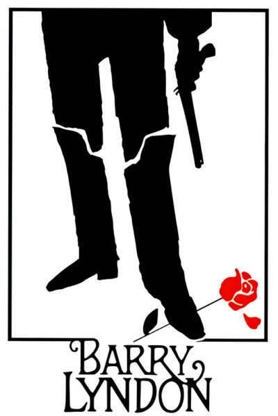 Silhouette of a person holding a pistol stands above a red flower, with the text Barry Lyndon below—a nod to Stanley Kubricks 1975 classic. Movie poster print available in A1 to A4 sizes.