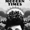 Black and white illustration of a face with a cityscape for hair, surrounded by clouds, with the text MODERN TIMES at the top—a creative nod to Charlie Chaplin’s iconic 1936 film. Movie poster print available in A1 to A4 sizes.