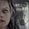 Close-up of a wet woman with a fearful expression; a foggy glass behind her shows a handprint. Text reads: The Invisible Man. Movie poster print available in A1 to A4 sizes.