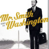 A man in a suit stands by a column holding a briefcase, with Mr. Smith Goes to Washington, the classic 1939 movie, in large text and the Washington Monument visible in the background. Movie poster print available in A1 to A4 sizes.