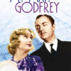 A woman in a purple dress looks up at a man in a suit and tie; above them, the text reads My Man Godfrey, referencing the 1936 classic film. Movie poster print available in A1 to A4 sizes.