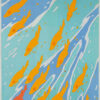 A graphic illustration of orange fish swimming in blue and turquoise water, inspired by a Charles Paine style Uxbridge Travel Poster, with “UXBRIDGE” written in large orange letters at the top. Poster print available in A1 to A4 sizes.