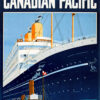 Vintage 1920 travel poster featuring a grand ocean liner with CANADIAN PACIFIC above, and a small tugboat flying the Canadian flag in the foreground. Poster print available in A1 to A4 sizes.