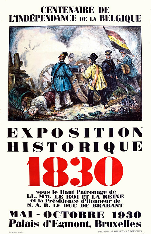 product-image Poster for the 1930 Historical Exhibition in Brussels, celebrating the Centenaire of Indépendence de la Belgique, featuring an illustration of a historical scene. Poster print available in A1 to A4 sizes.