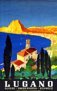 Buzzi Daniele Lugano Suisse-Swiss Riviera-Schweiz Vintage Travel Poster 1945