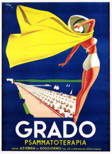 Vintage Travel Poster for Grado Psammatoterapia by Mario Puppo 1948