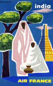 Vintage Travel Poster for India Air France by Guy Georget 1953
