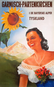 Vintage Travel Poster for Garmisch-Partenkirchen by Bayerske Alper, Tyskland