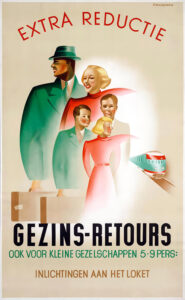 Vintage Travel Poster for Extra Reductie Gezins-Retours by F. Waslander