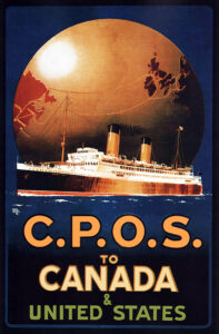Vintage Travel Poster for CPOS to Canada & United States by Harry Hudson 1920