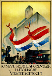 Vintage Travel Poster – 100 Jaar Nederl. Spoorwegen Historische Verkeersoptocht 1939