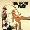 Vintage-style 1974 movie poster for The Front Page featuring two men in suits, one holding a phone and the other with a cane, with smaller figures and cameras below. Movie poster print available in A1 to A4 sizes.