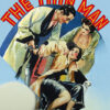 Movie poster for The Thin Man (1934) showing two people standing over a seated woman, with bold red and yellow title text above them on a blue background. Movie poster print available in A1 to A4 sizes.