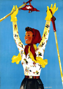 Vintage Travel Poster for Skiing in Switzerland by Herbert Leupin 1939