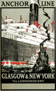 Shoesmith Kenneth – Anchor Line, Glasgow & New York via Londonderry Vintage Travel Poster