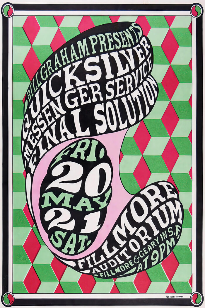 product-image Vibrant psychedelic concert poster featuring Quicksilver Messenger Service at the iconic Fillmore Auditorium, Friday-Saturday, May 20-21, San Francisco. Poster prints available in A1 to A4 sizes.