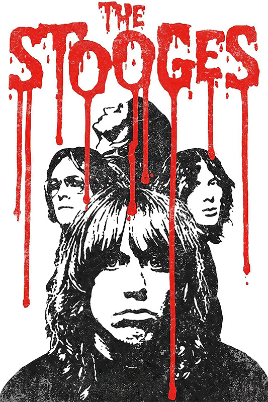 product-image Black and white illustration of four men’s faces with The Stooges in large, red, dripping letters above them—a striking Stooges Poster perfect for any music poster collection. A1 to A4 poster print.