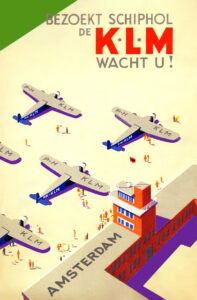 Vintage Travel Poster for Bezoekt Schiphol de KLM wacht U!