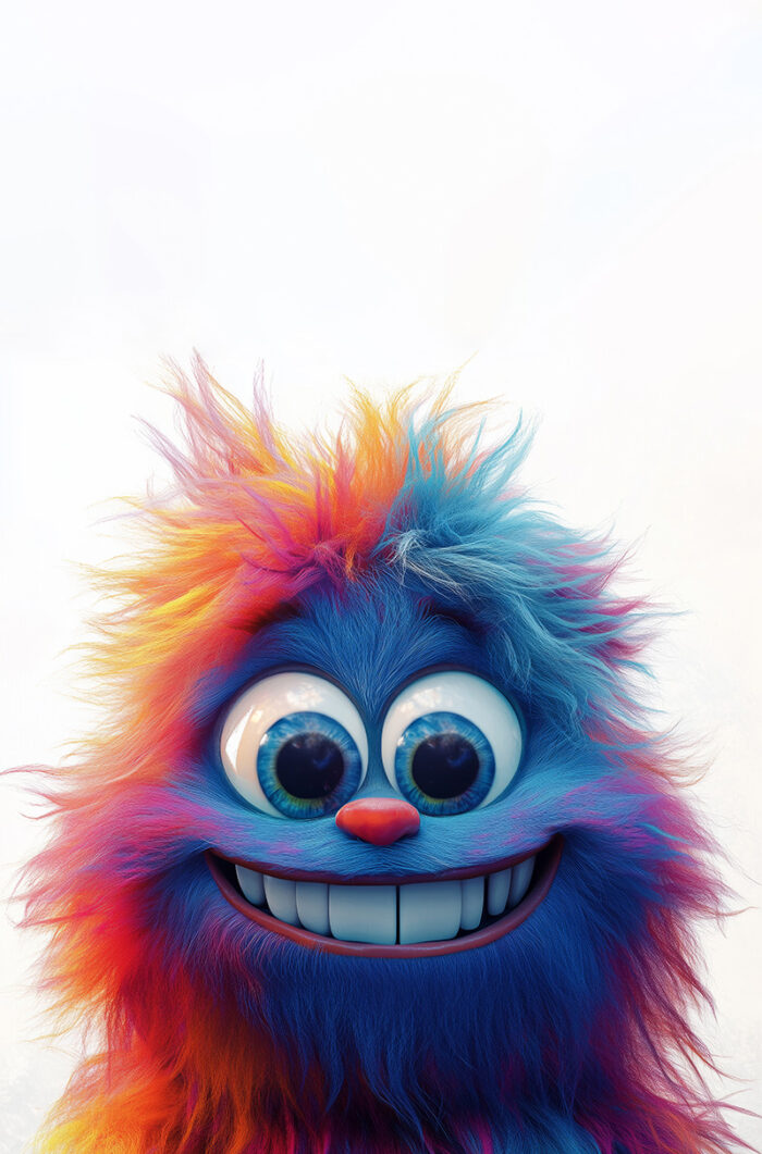 product-image Colourful, furry cartoon monster with big eyes and a wide smile, set against a light background. This customizable poster lets you add your own text for a unique and playful touch. A1 to A4 print sizes.