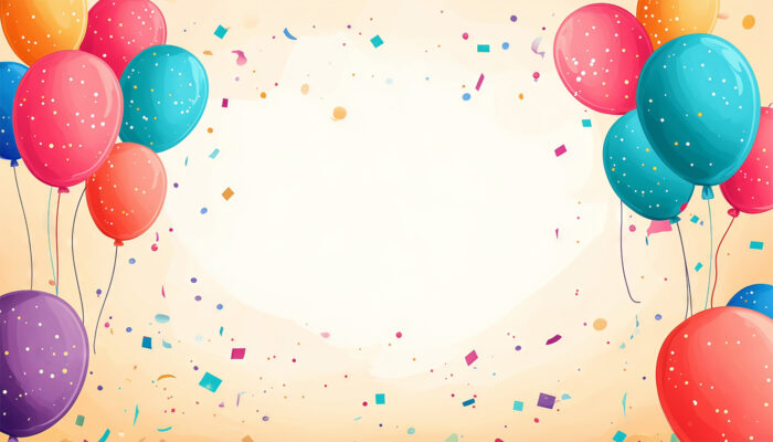 product-image Colourful balloons and confetti frame a blank white centre on a festive, light background—perfect as a customizable poster or birthday banner. Add your own text to make the celebration uniquely yours! A1 to A4 print sizes.