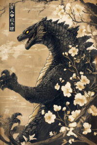 Godzilla Japanese Sepia Artwork Poster